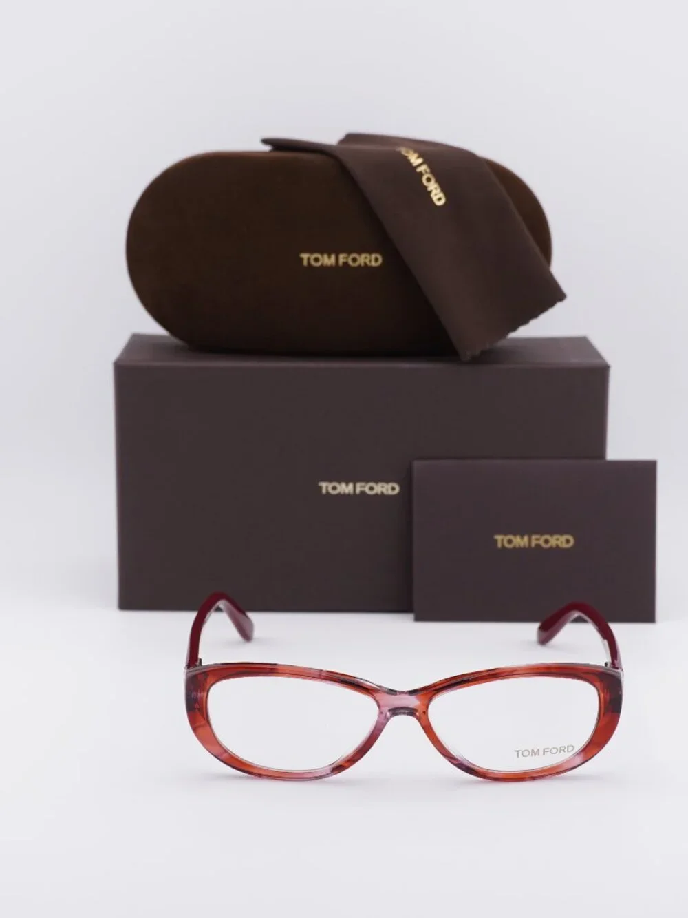Tom Ford FT5226 068 Oval Eyeglasses - Transparent Stripped Red 54mm